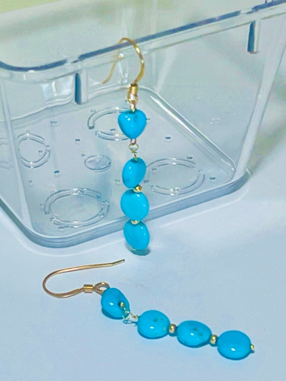 14k Solid Gold Genuine Sleeping Beauty Turquoise Earrings 2.0 Inch Drops